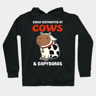 Easily Distracted by Cows and Capybaras Cartoon Hoodie